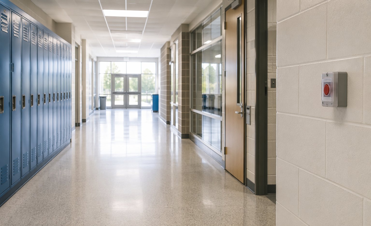 Panic alarm station in a New Jersey school corridor