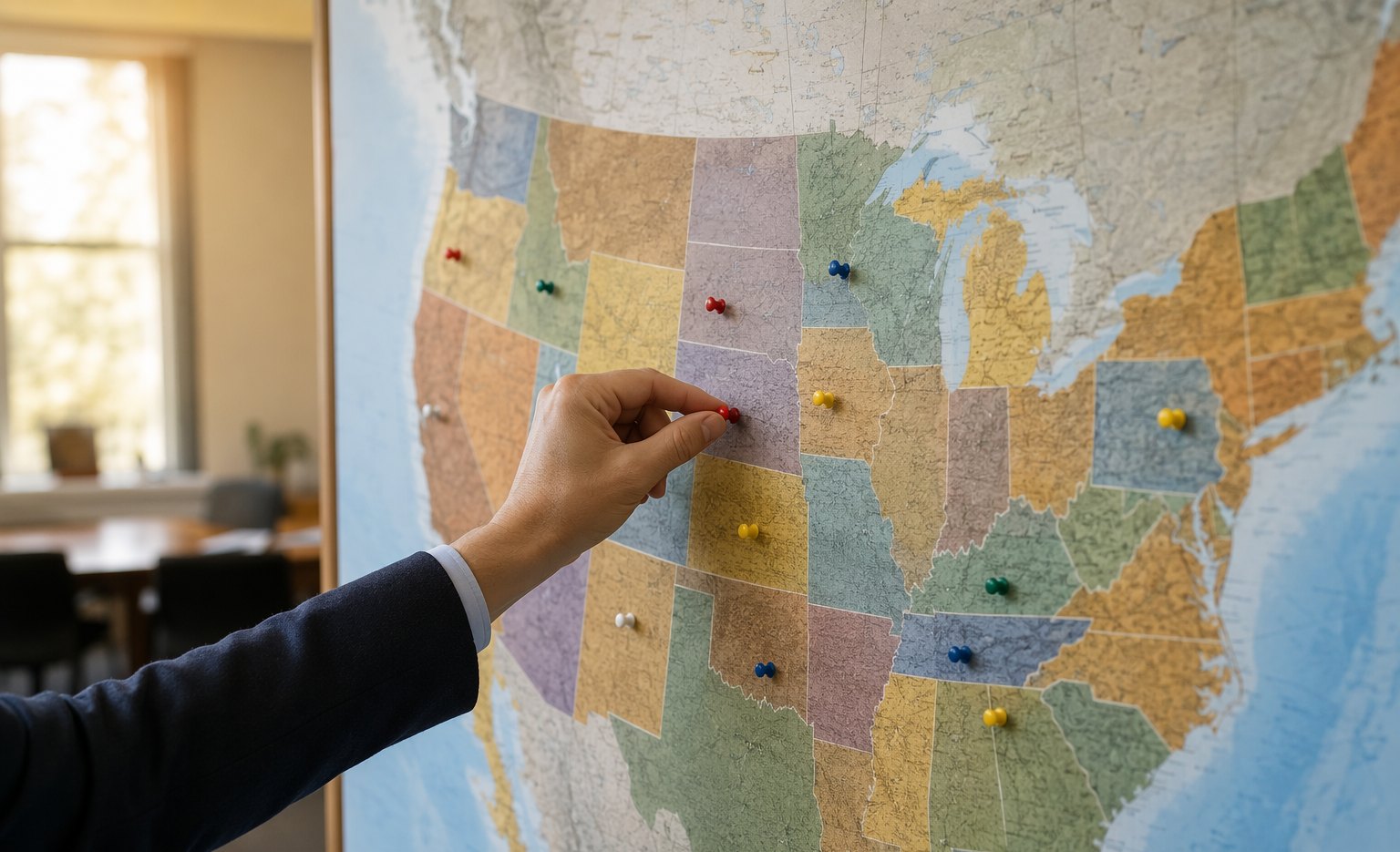District administrator marking Alyssa's Law states on a U.S. wall map